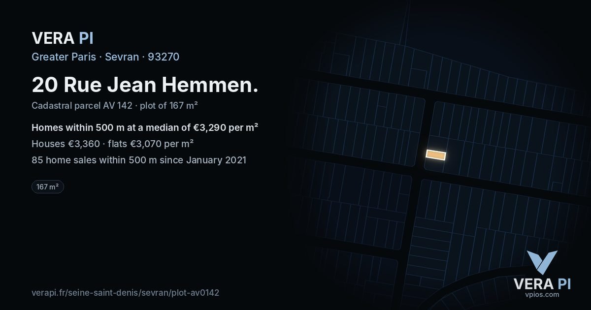 20 Rue Jean Hemmen, Sevran at night – the plot lit, the parcels around coloured by the prices near them