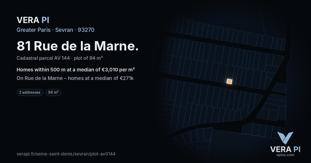 81 Rue de la Marne, Sevran at night – the plot lit, the parcels around coloured by the prices near them