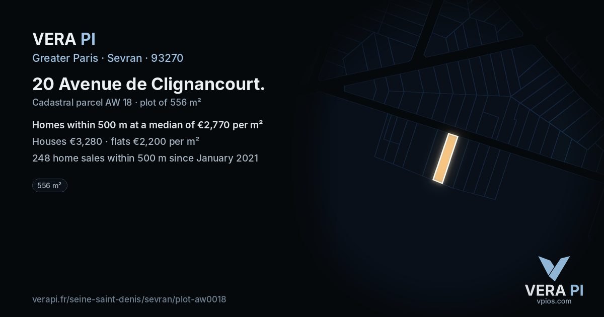 20 Avenue de Clignancourt, Sevran at night – the plot lit, the parcels around coloured by the prices near them