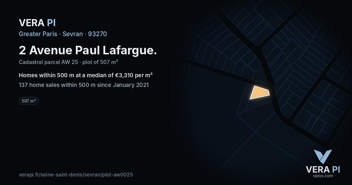 2 Avenue Paul Lafargue, Sevran at night – the plot lit, the parcels around coloured by the prices near them
