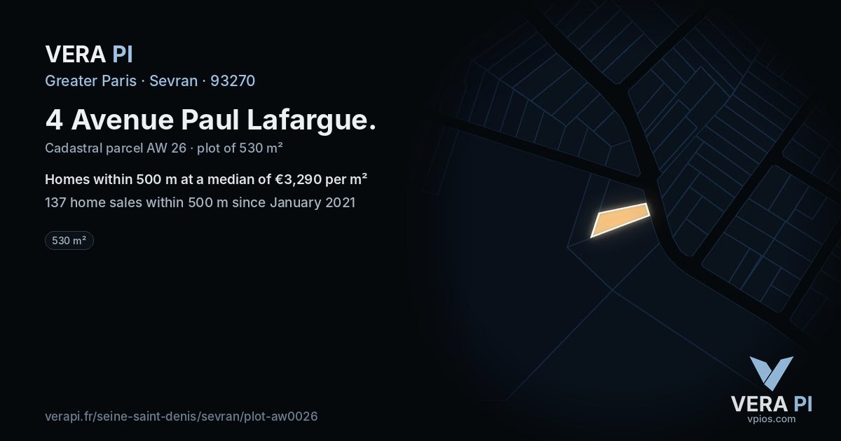 4 Avenue Paul Lafargue, Sevran at night – the plot lit, the parcels around coloured by the prices near them