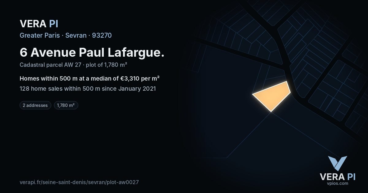 6 Avenue Paul Lafargue, Sevran at night – the plot lit, the parcels around coloured by the prices near them