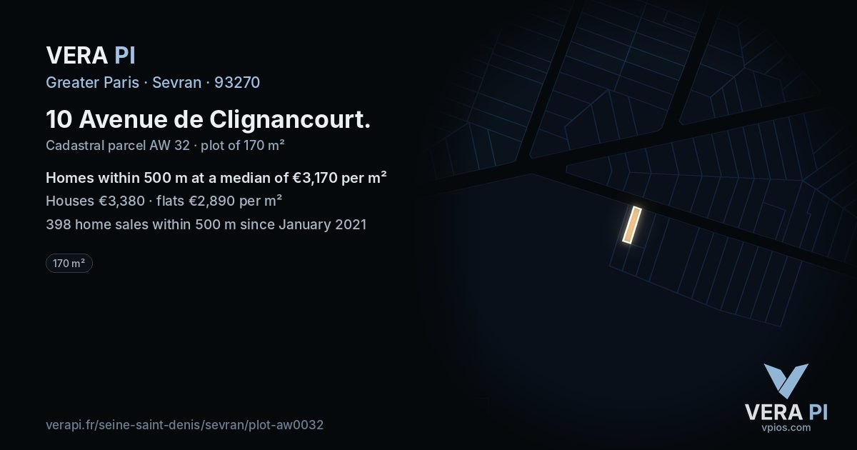 10 Avenue de Clignancourt, Sevran at night – the plot lit, the parcels around coloured by the prices near them