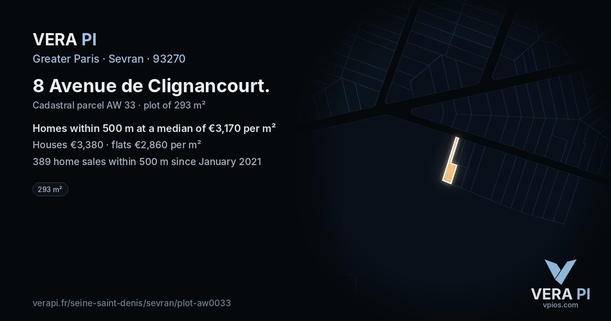8 Avenue de Clignancourt, Sevran at night – the plot lit, the parcels around coloured by the prices near them