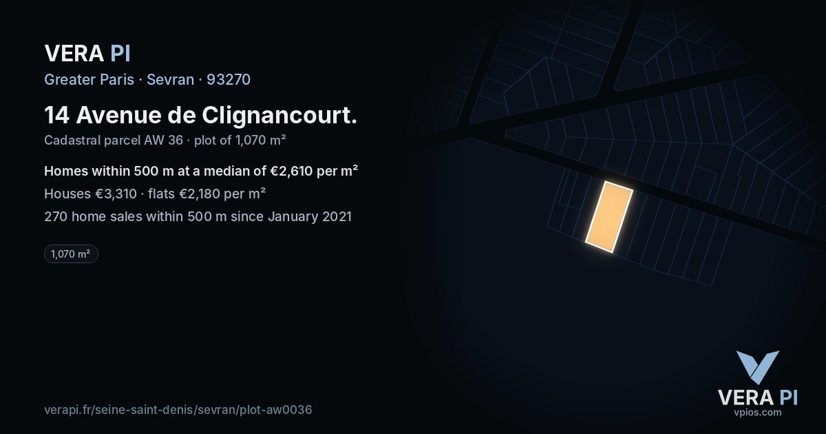 14 Avenue de Clignancourt, Sevran at night – the plot lit, the parcels around coloured by the prices near them