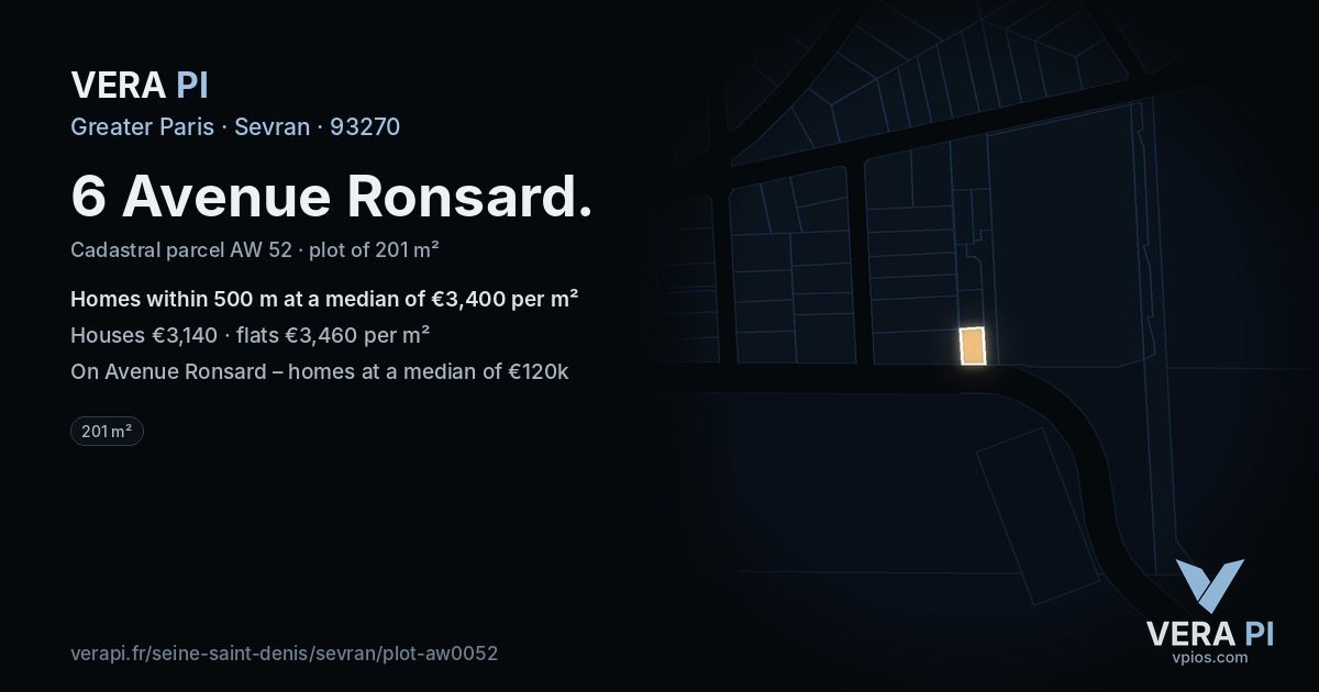 6 Avenue Ronsard, Sevran at night – the plot lit, the parcels around coloured by the prices near them