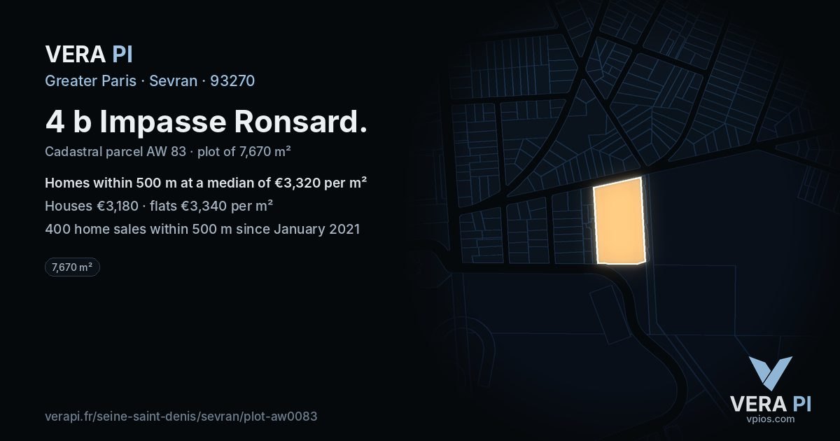 4 b Impasse Ronsard, Sevran at night – the plot lit, the parcels around coloured by the prices near them