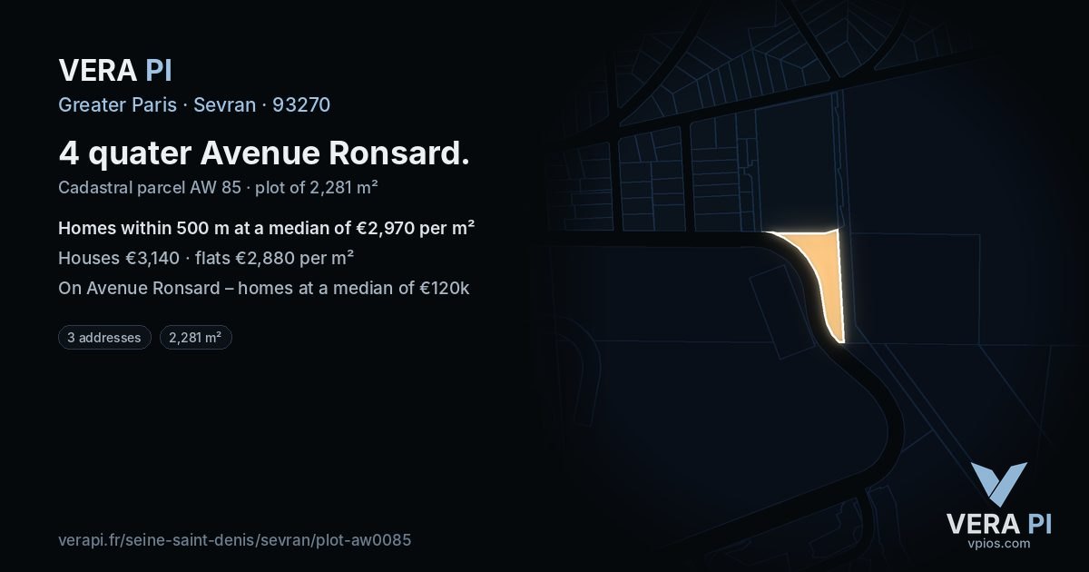 4 quater Avenue Ronsard, Sevran at night – the plot lit, the parcels around coloured by the prices near them