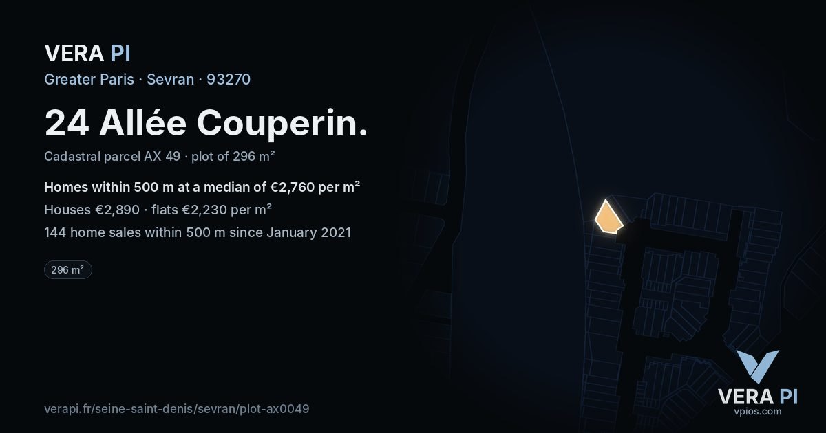 24 Allée Couperin, Sevran at night – the plot lit, the parcels around coloured by the prices near them