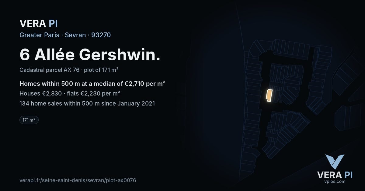 6 Allée Gershwin, Sevran at night – the plot lit, the parcels around coloured by the prices near them