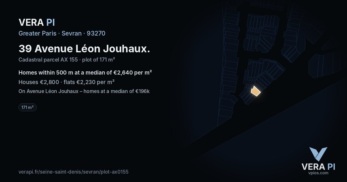 39 Avenue Léon Jouhaux, Sevran at night – the plot lit, the parcels around coloured by the prices near them