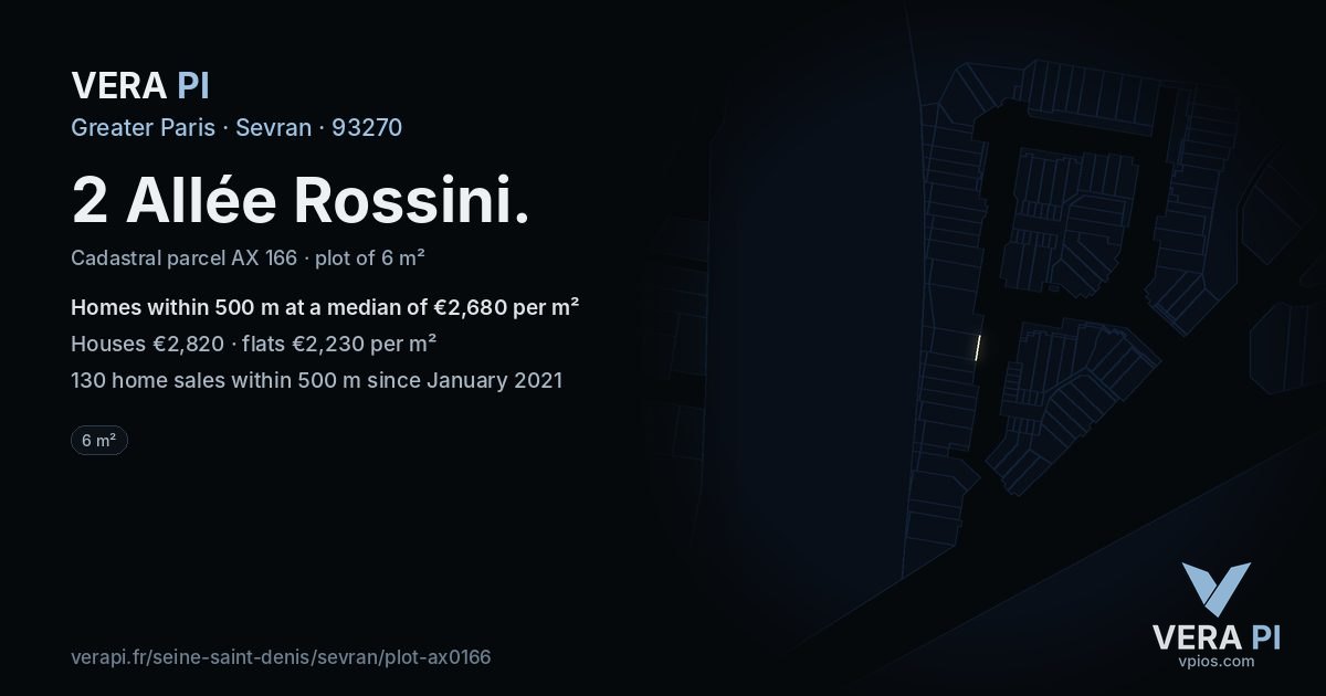 2 Allée Rossini, Sevran at night – the plot lit, the parcels around coloured by the prices near them