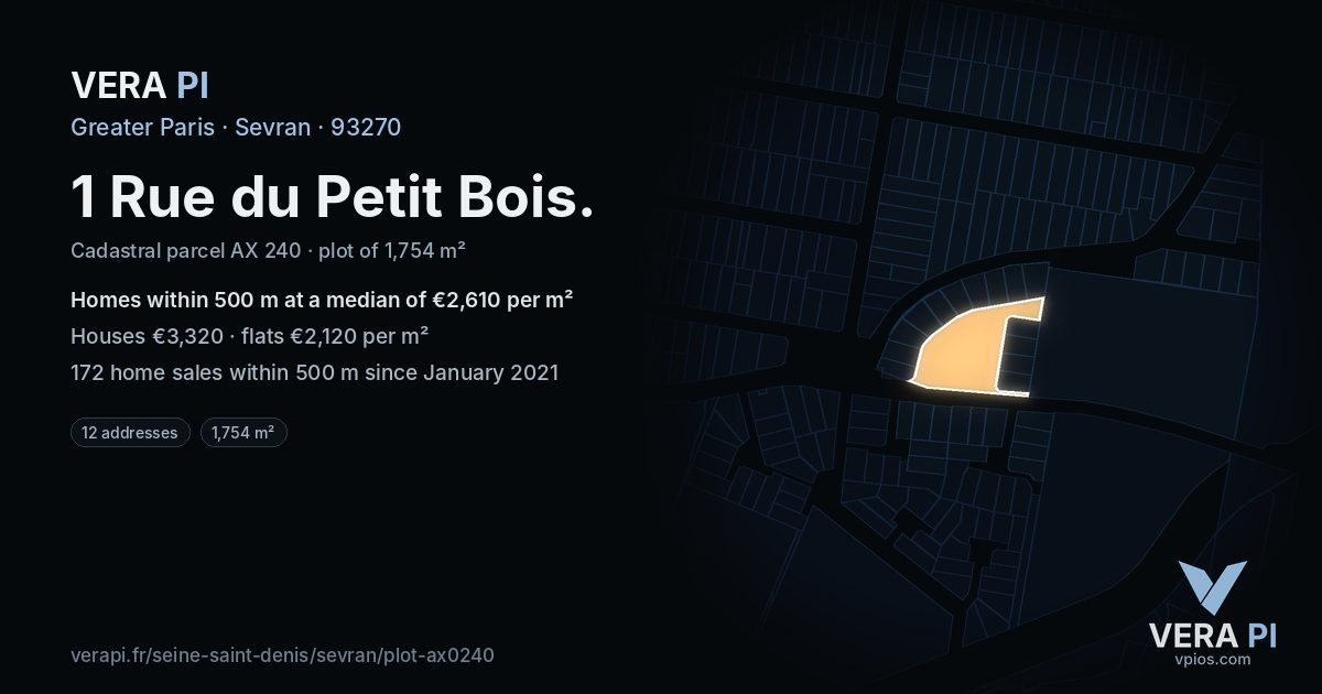1 Rue du Petit Bois, Sevran at night – the plot lit, the parcels around coloured by the prices near them