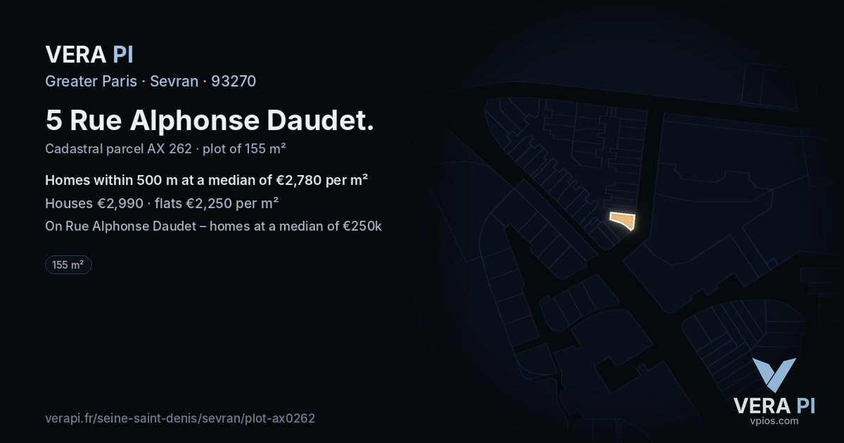 5 Rue Alphonse Daudet, Sevran at night – the plot lit, the parcels around coloured by the prices near them