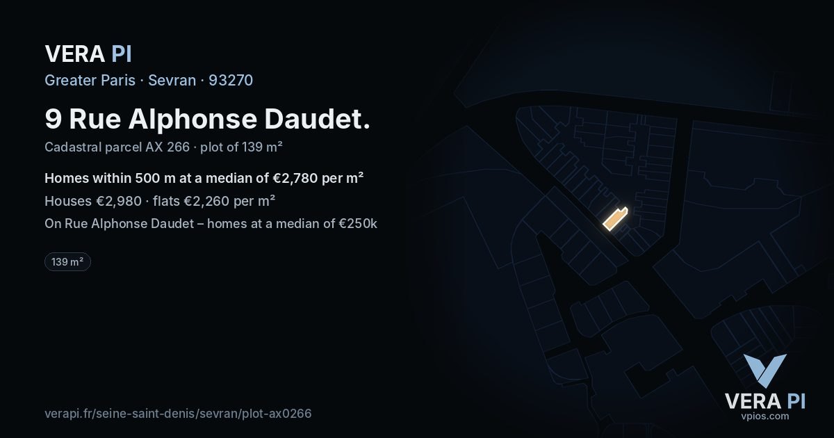 9 Rue Alphonse Daudet, Sevran at night – the plot lit, the parcels around coloured by the prices near them