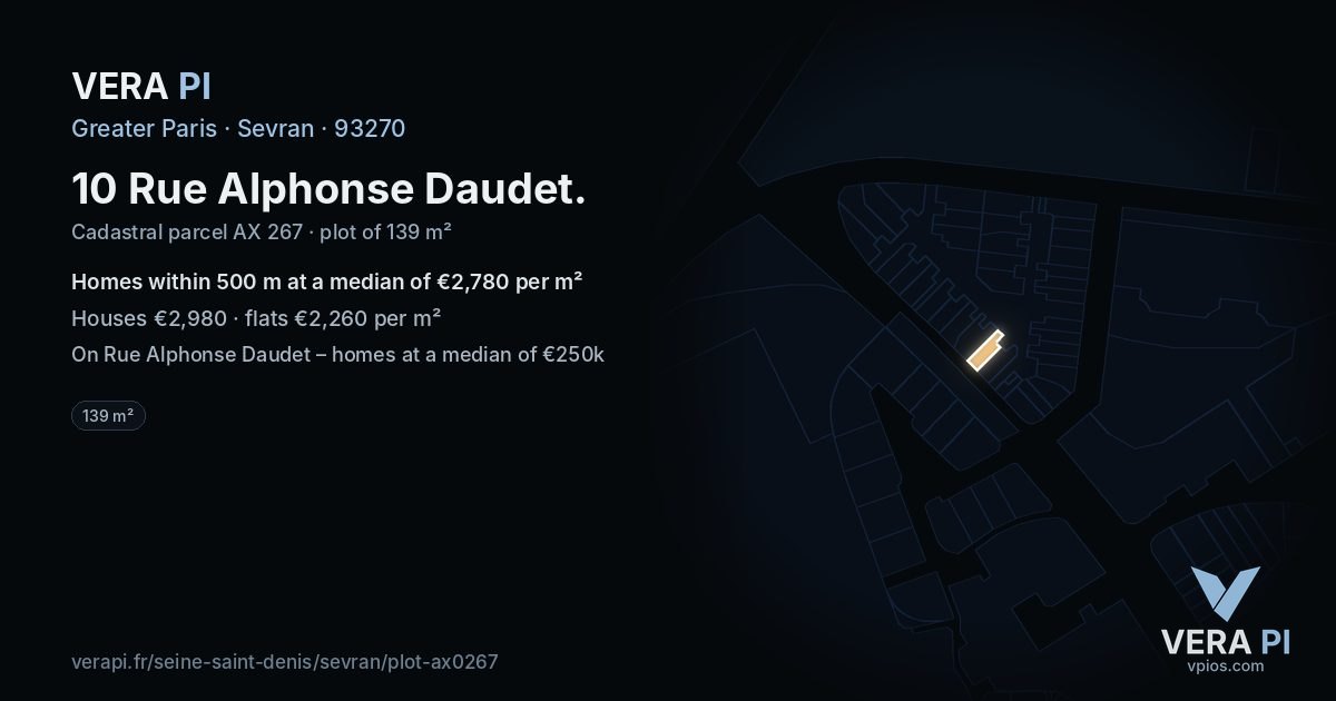 10 Rue Alphonse Daudet, Sevran at night – the plot lit, the parcels around coloured by the prices near them