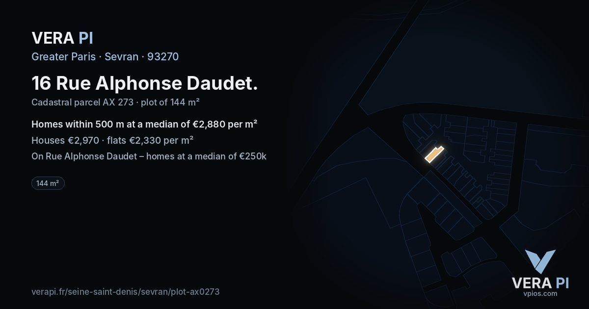 16 Rue Alphonse Daudet, Sevran at night – the plot lit, the parcels around coloured by the prices near them