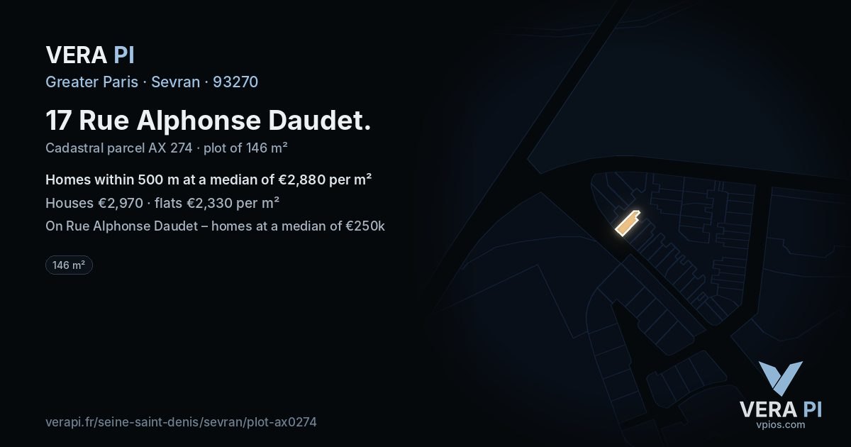 17 Rue Alphonse Daudet, Sevran at night – the plot lit, the parcels around coloured by the prices near them