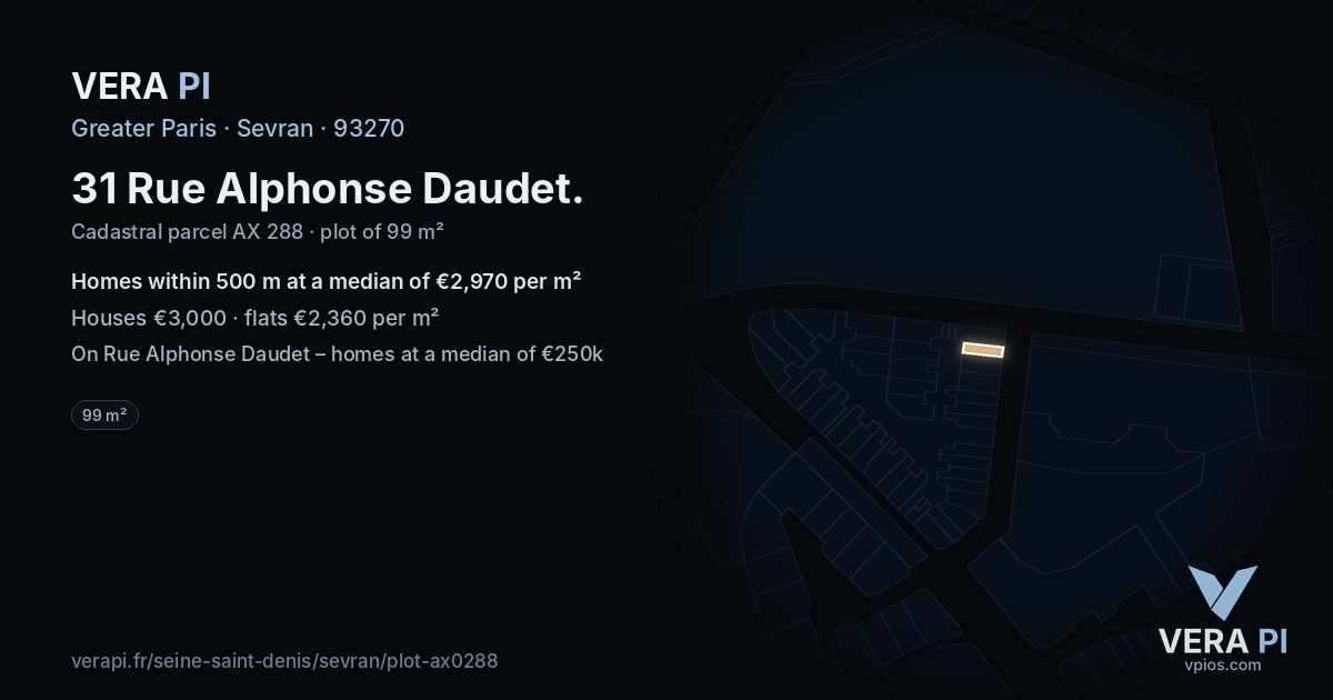 31 Rue Alphonse Daudet, Sevran at night – the plot lit, the parcels around coloured by the prices near them