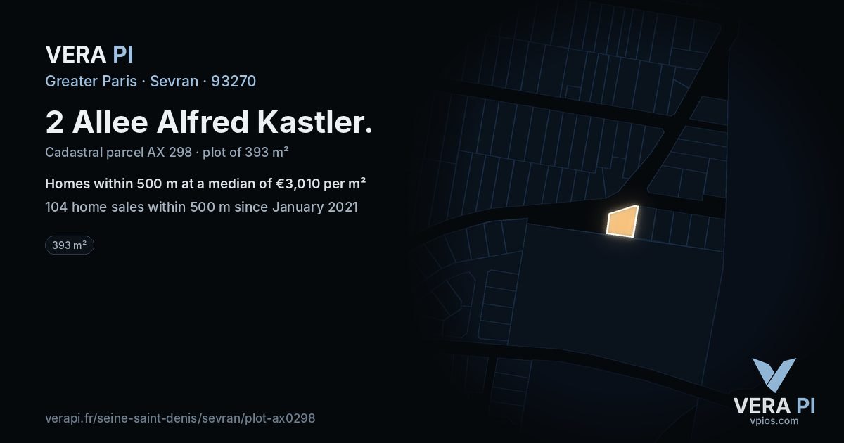 2 Allee Alfred Kastler, Sevran at night – the plot lit, the parcels around coloured by the prices near them