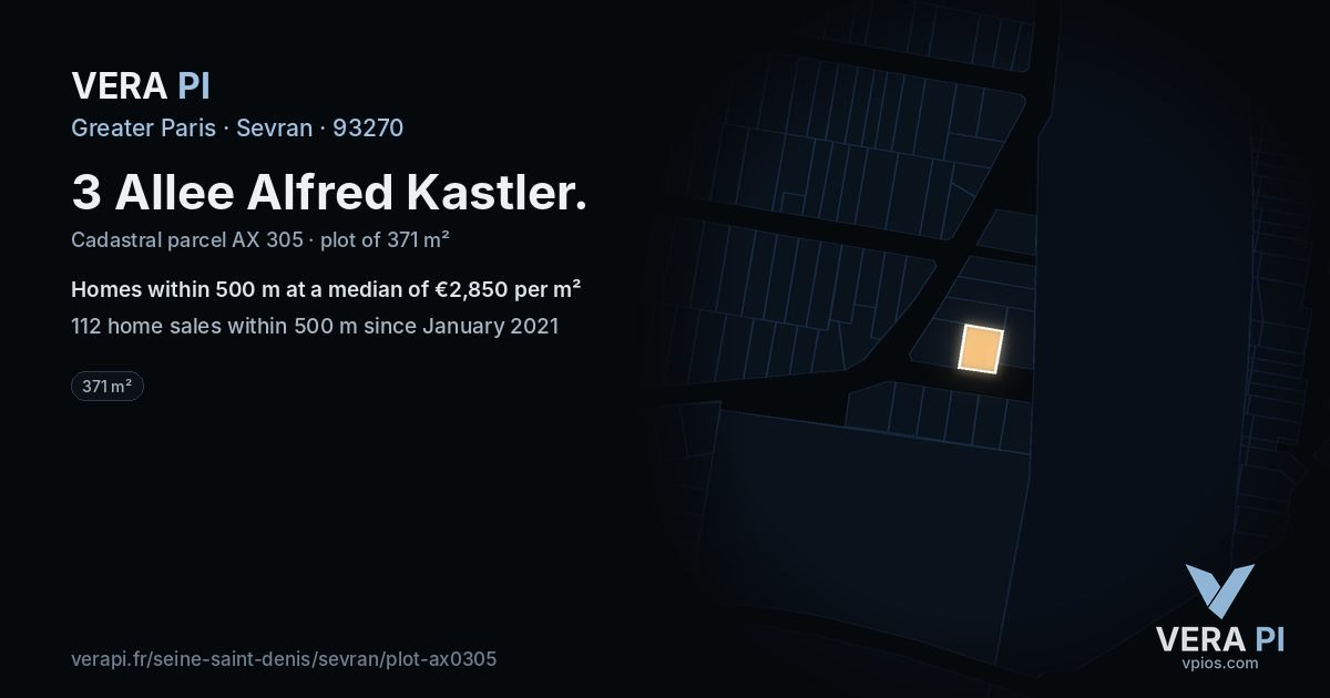 3 Allee Alfred Kastler, Sevran at night – the plot lit, the parcels around coloured by the prices near them