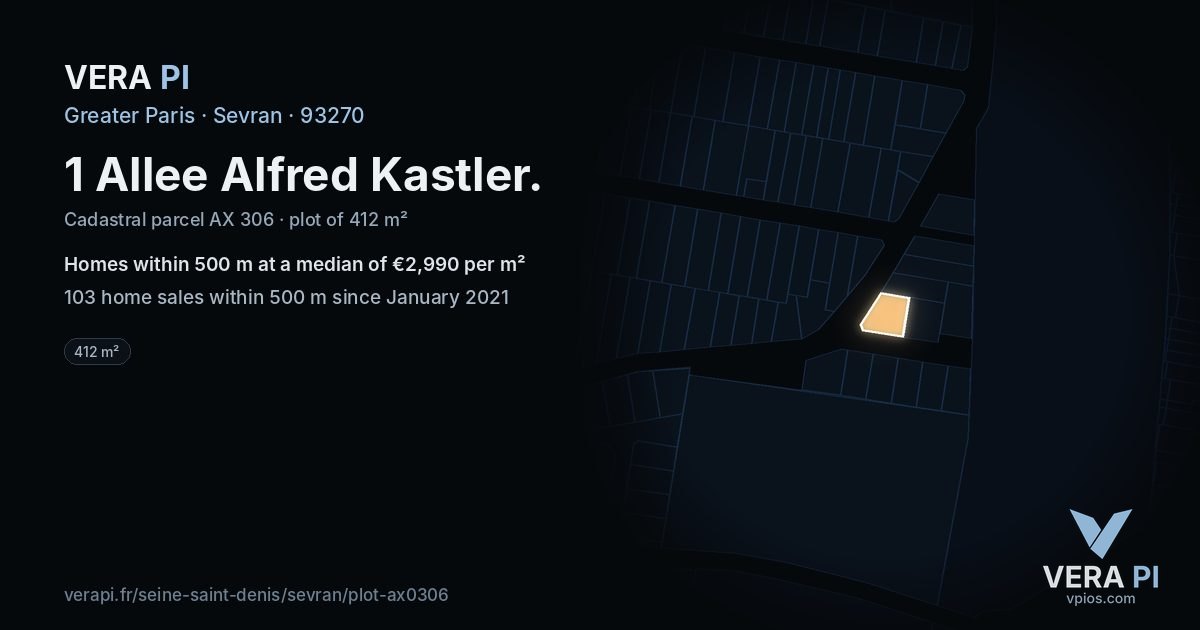 1 Allee Alfred Kastler, Sevran at night – the plot lit, the parcels around coloured by the prices near them