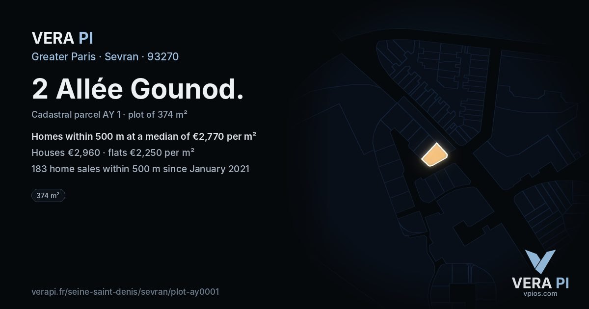 2 Allée Gounod, Sevran at night – the plot lit, the parcels around coloured by the prices near them
