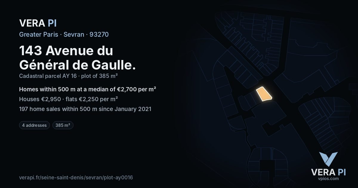 143 Avenue du Général de Gaulle, Sevran at night – the plot lit, the parcels around coloured by the prices near them