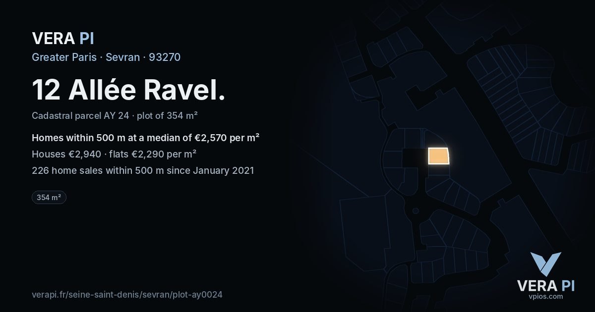 12 Allée Ravel, Sevran at night – the plot lit, the parcels around coloured by the prices near them