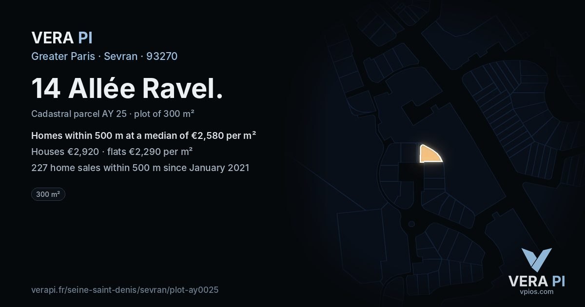 14 Allée Ravel, Sevran at night – the plot lit, the parcels around coloured by the prices near them