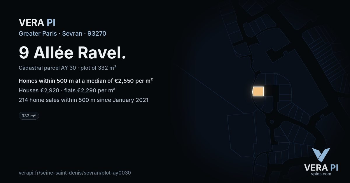 9 Allée Ravel, Sevran at night – the plot lit, the parcels around coloured by the prices near them