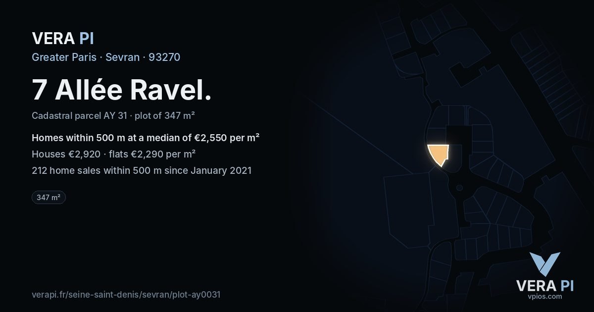 7 Allée Ravel, Sevran at night – the plot lit, the parcels around coloured by the prices near them