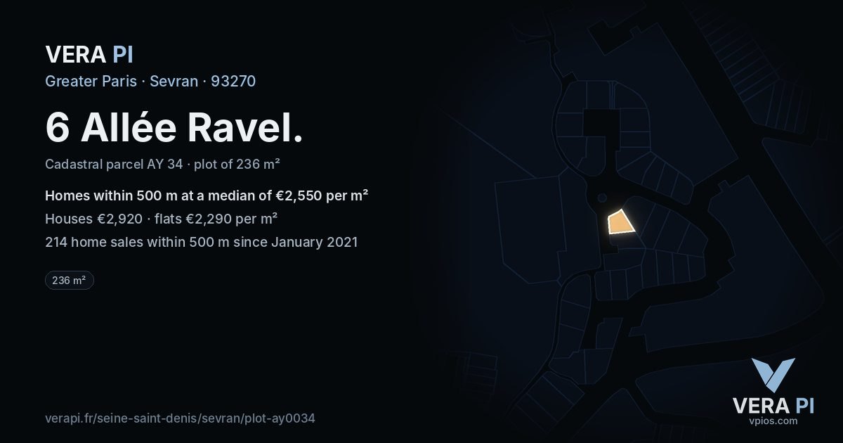 6 Allée Ravel, Sevran at night – the plot lit, the parcels around coloured by the prices near them
