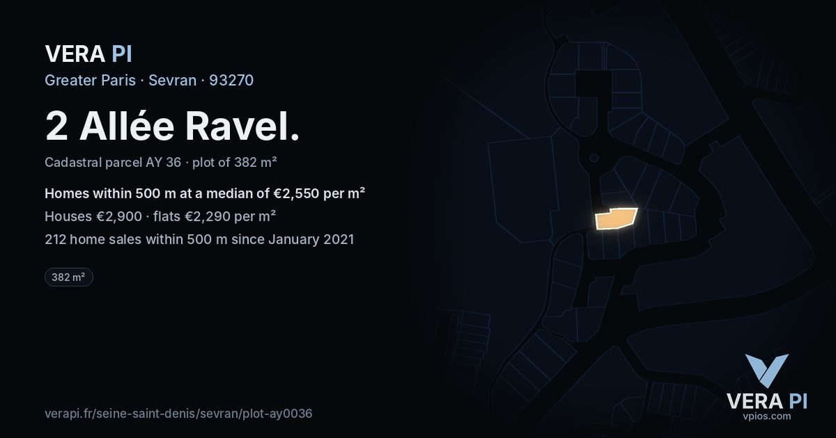 2 Allée Ravel, Sevran at night – the plot lit, the parcels around coloured by the prices near them