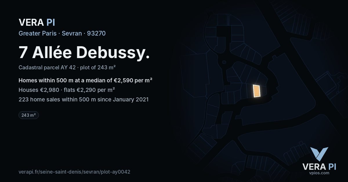 7 Allée Debussy, Sevran at night – the plot lit, the parcels around coloured by the prices near them