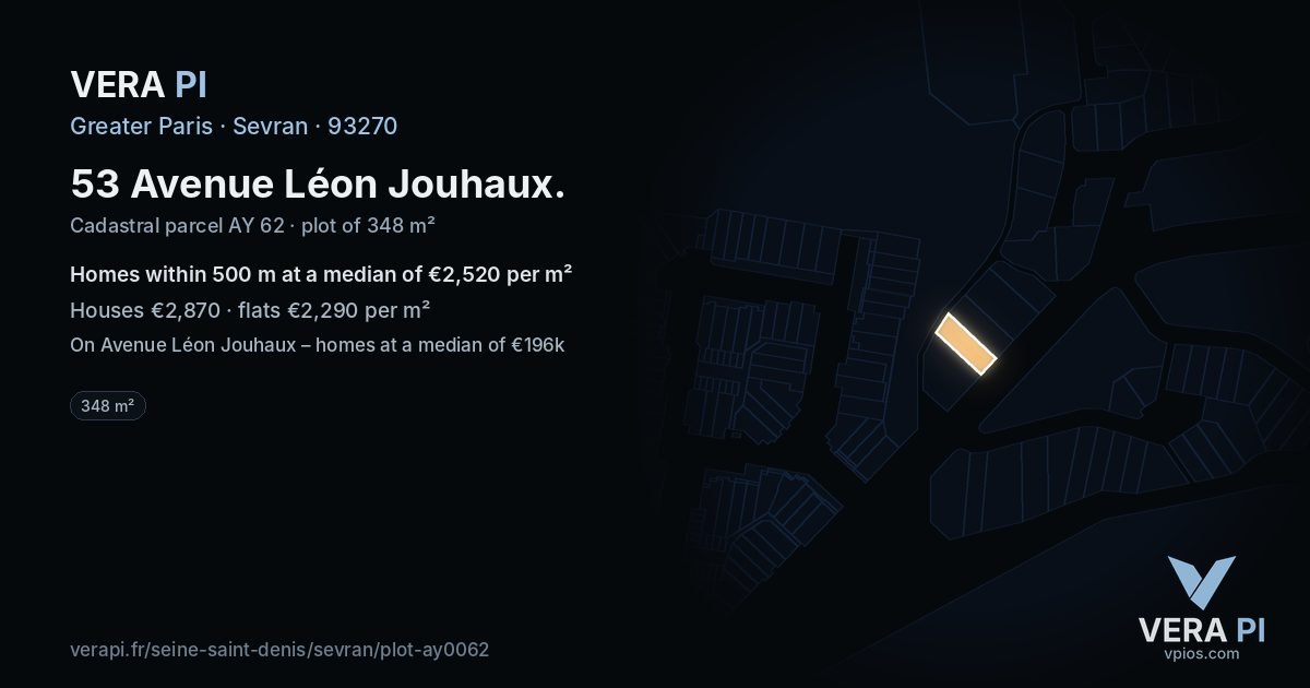 53 Avenue Léon Jouhaux, Sevran at night – the plot lit, the parcels around coloured by the prices near them