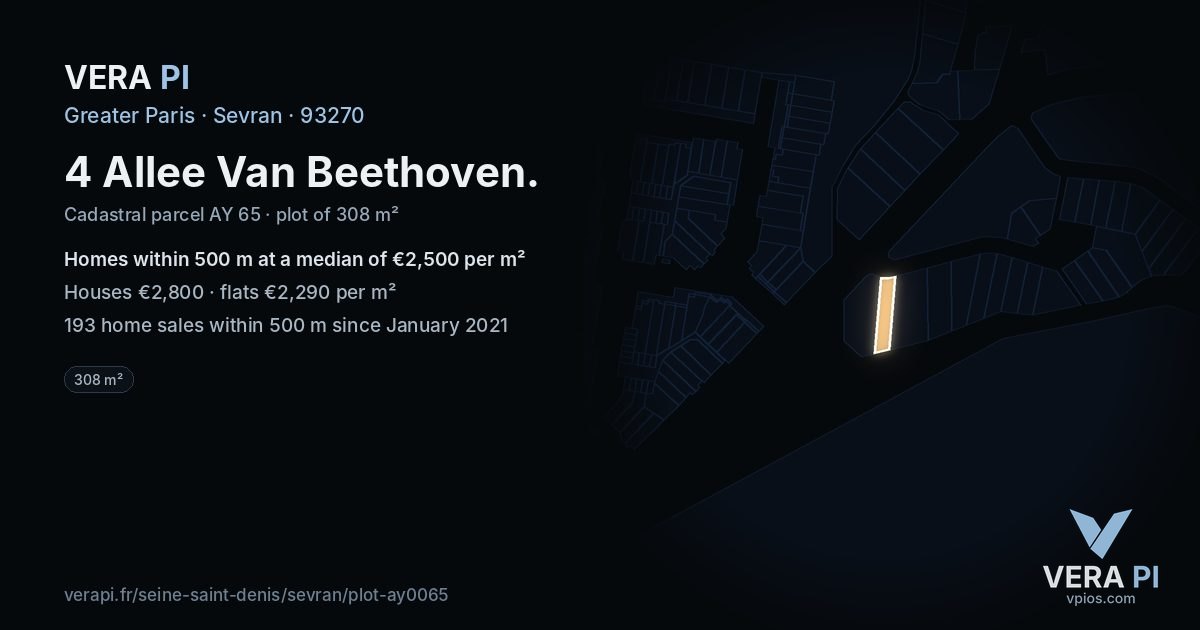 4 Allee Van Beethoven, Sevran at night – the plot lit, the parcels around coloured by the prices near them