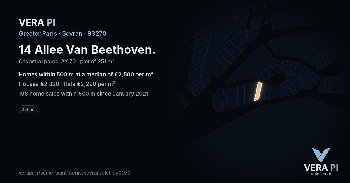 14 Allee Van Beethoven, Sevran at night – the plot lit, the parcels around coloured by the prices near them