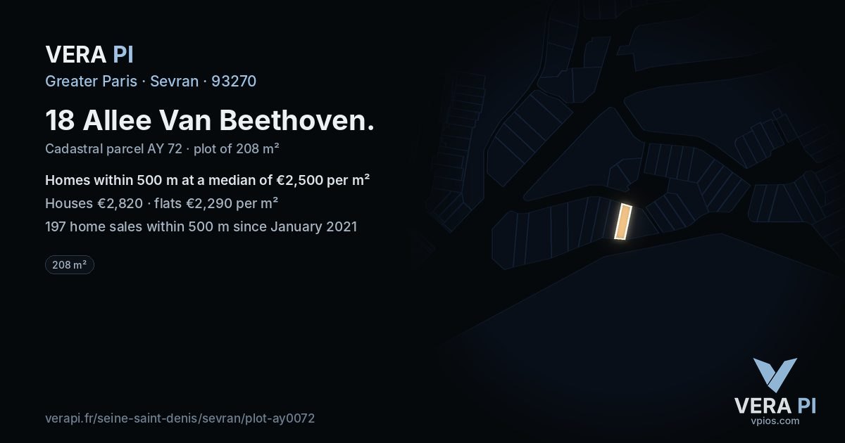18 Allee Van Beethoven, Sevran at night – the plot lit, the parcels around coloured by the prices near them