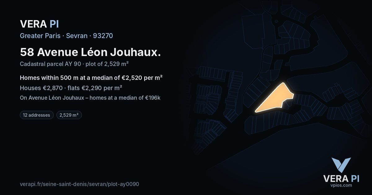 58 Avenue Léon Jouhaux, Sevran at night – the plot lit, the parcels around coloured by the prices near them