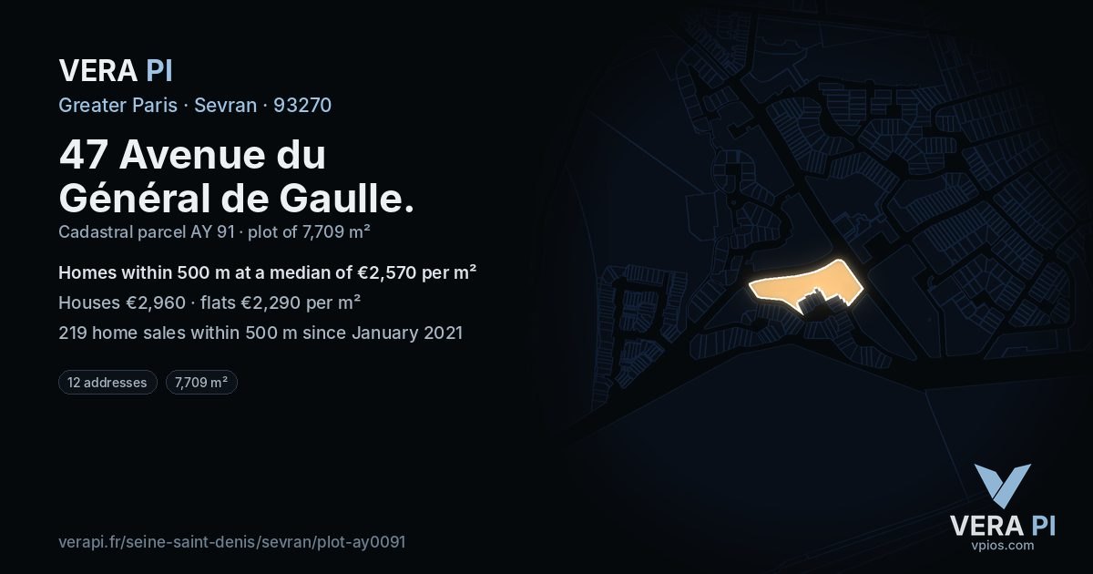 47 Avenue du Général de Gaulle, Sevran at night – the plot lit, the parcels around coloured by the prices near them