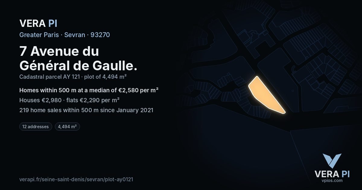 7 Avenue du Général de Gaulle, Sevran at night – the plot lit, the parcels around coloured by the prices near them