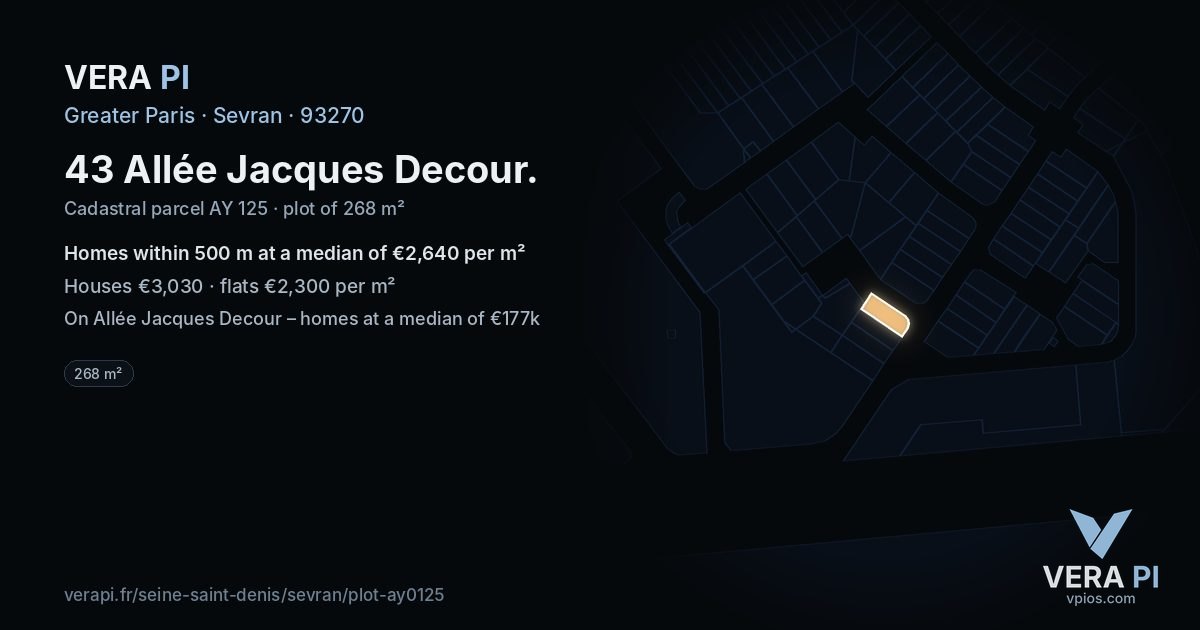 43 Allée Jacques Decour, Sevran at night – the plot lit, the parcels around coloured by the prices near them