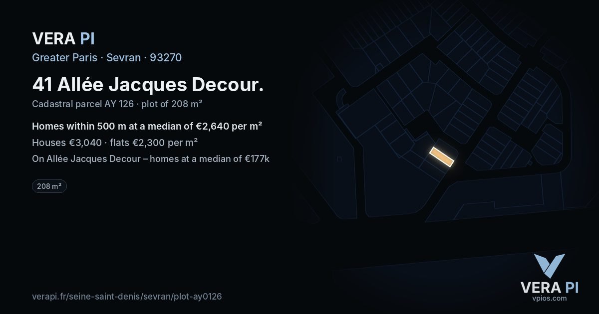 41 Allée Jacques Decour, Sevran at night – the plot lit, the parcels around coloured by the prices near them