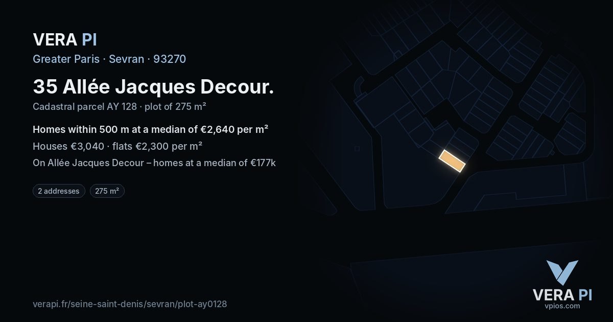 35 Allée Jacques Decour, Sevran at night – the plot lit, the parcels around coloured by the prices near them