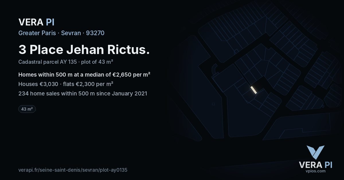 3 Place Jehan Rictus, Sevran at night – the plot lit, the parcels around coloured by the prices near them