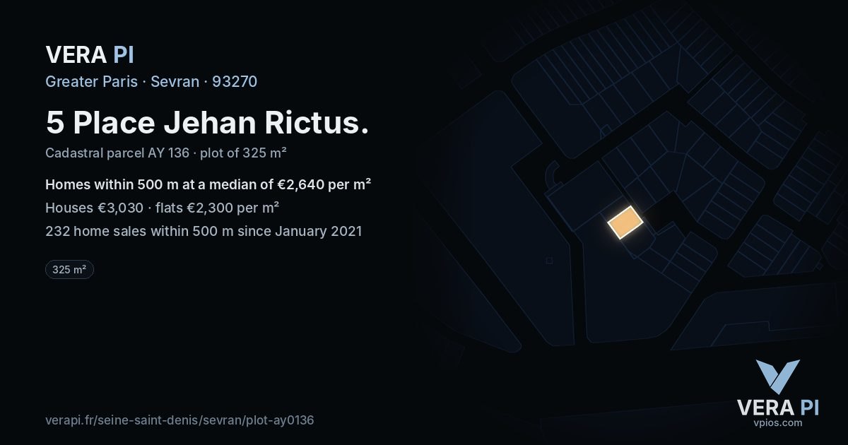 5 Place Jehan Rictus, Sevran at night – the plot lit, the parcels around coloured by the prices near them