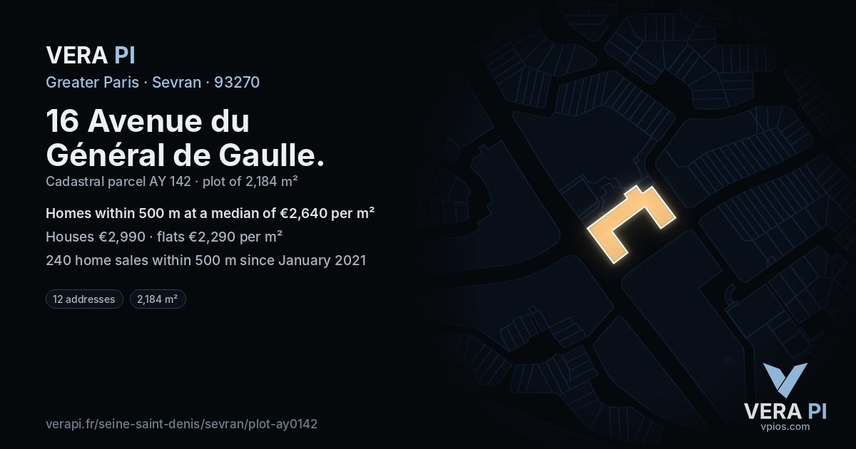 16 Avenue du Général de Gaulle, Sevran at night – the plot lit, the parcels around coloured by the prices near them