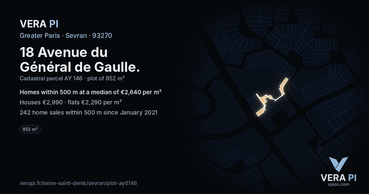 18 Avenue du Général de Gaulle, Sevran at night – the plot lit, the parcels around coloured by the prices near them