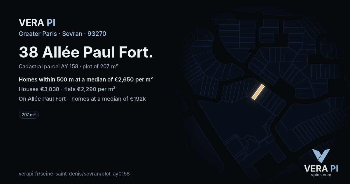 38 Allée Paul Fort, Sevran at night – the plot lit, the parcels around coloured by the prices near them